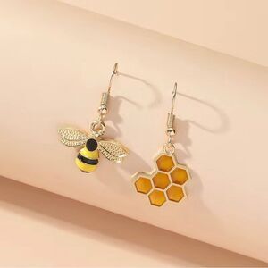 NEW Bee and Honeycomb dangle earrings, cute bee earrings, gift for bee lover